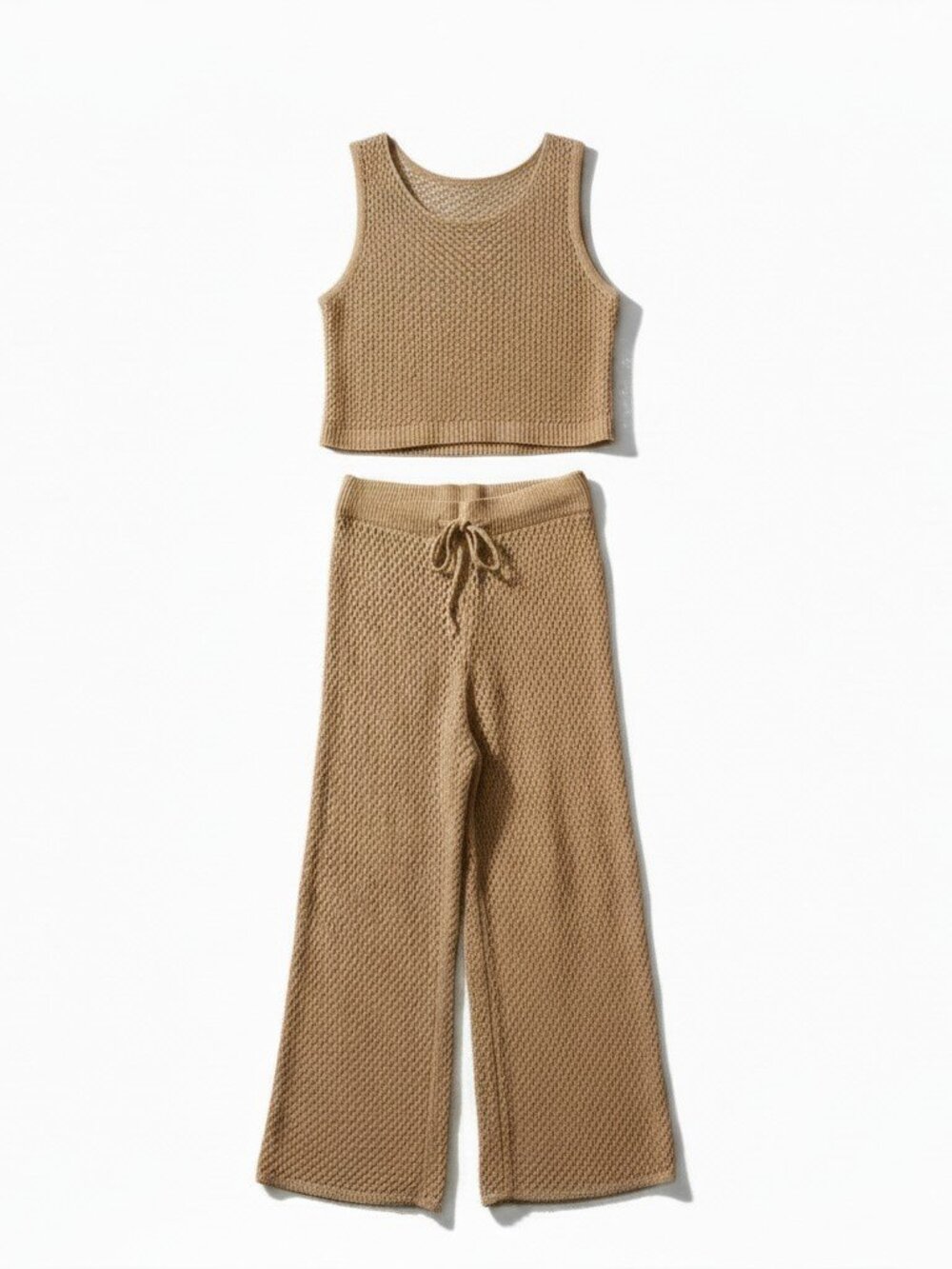 Women's Knit Tank Coverup and Wide-Leg Pants Set - Khaki